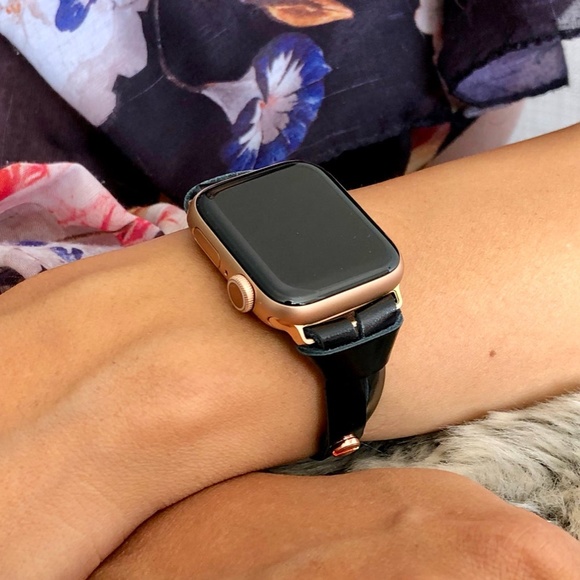 Black & Rose Gold Apple Watch Italian Leather Band main image 6